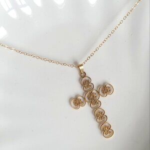 Vintage Gold Filled Baroque Filigree Large Cross Pendant Statement Necklace